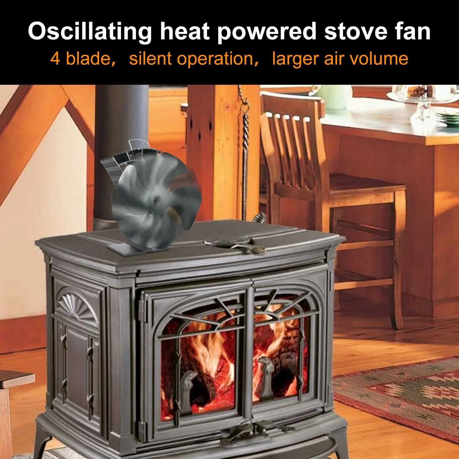 Oscillating Wood Stove Fan Fireplace Fan for Warm Air Saving Furnace Air Blower for  Wood log Burner