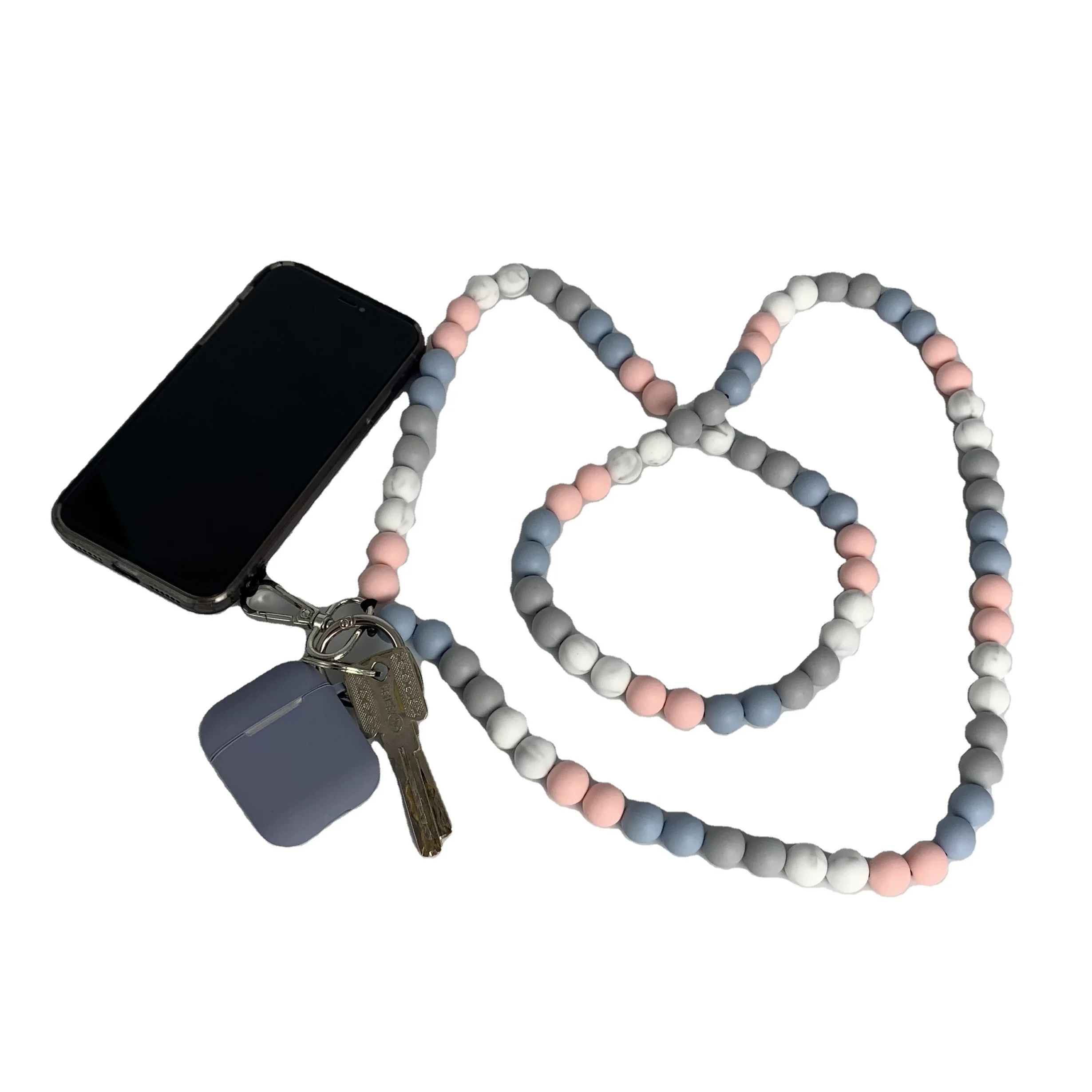 Custom Silicone Beaded Lanyard No Loose Keys ID Badge Phone Bead Crossbody