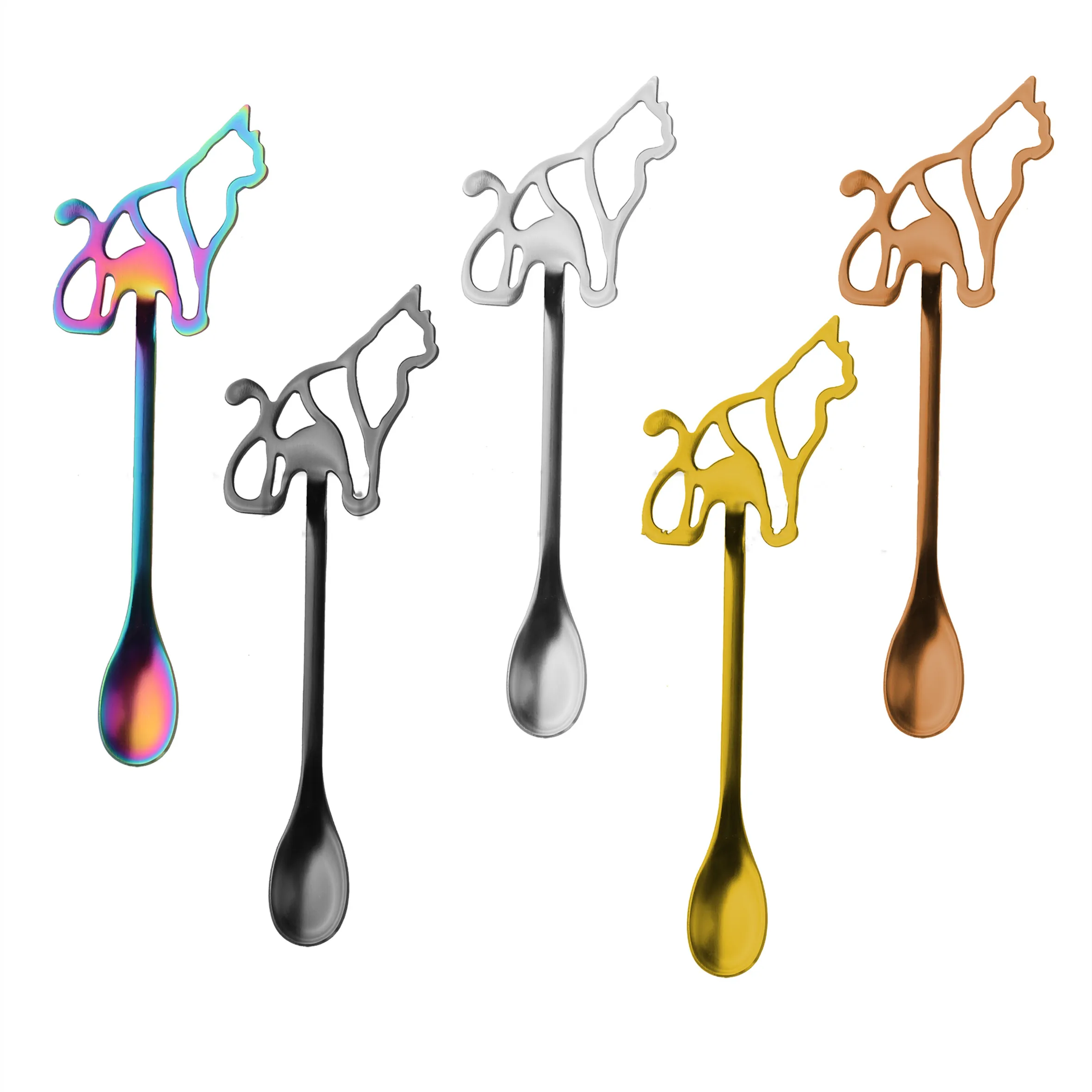 Coffee Spoon Gold  Scoop Cat Stainless Steel Cute Animal Spoons Metal Coffee Mix Spoon
