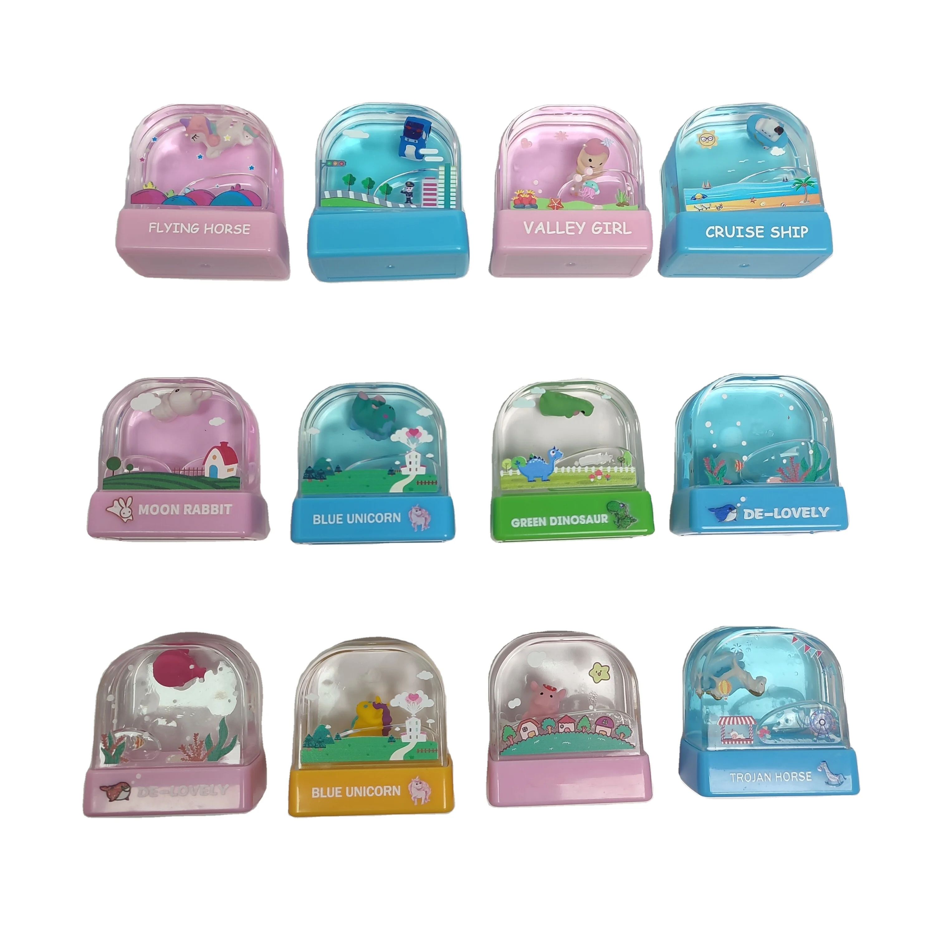 Pre Inked Rubber Stamps Key Chain Cute Animals Seal Shiny Plastic Kids Name Clothing Cartoon Toy Water World Flash Stamp