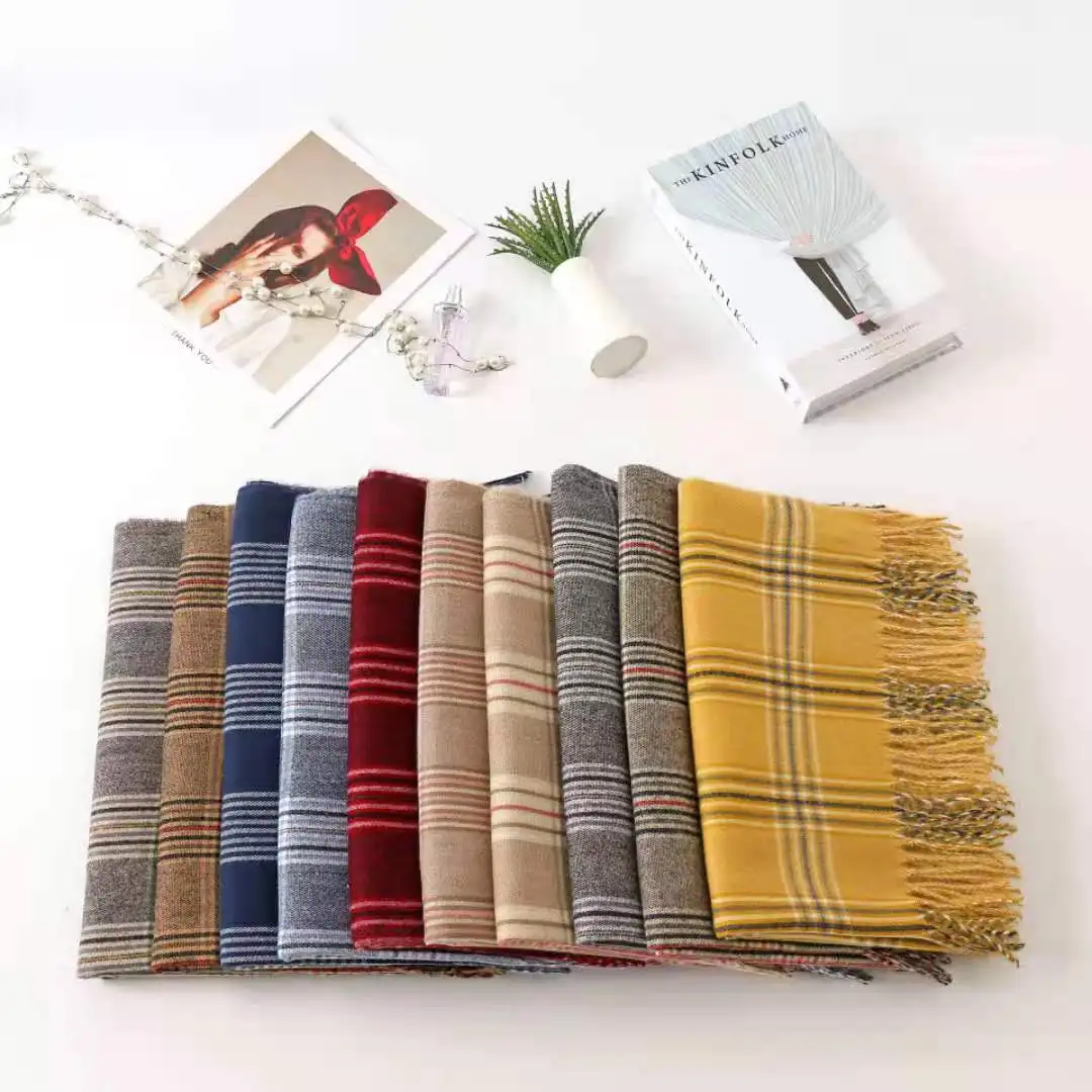 
New designer trendy custom fashion Polyester brushed large plaid scarf Warm ladies scarf designer scarf styles 