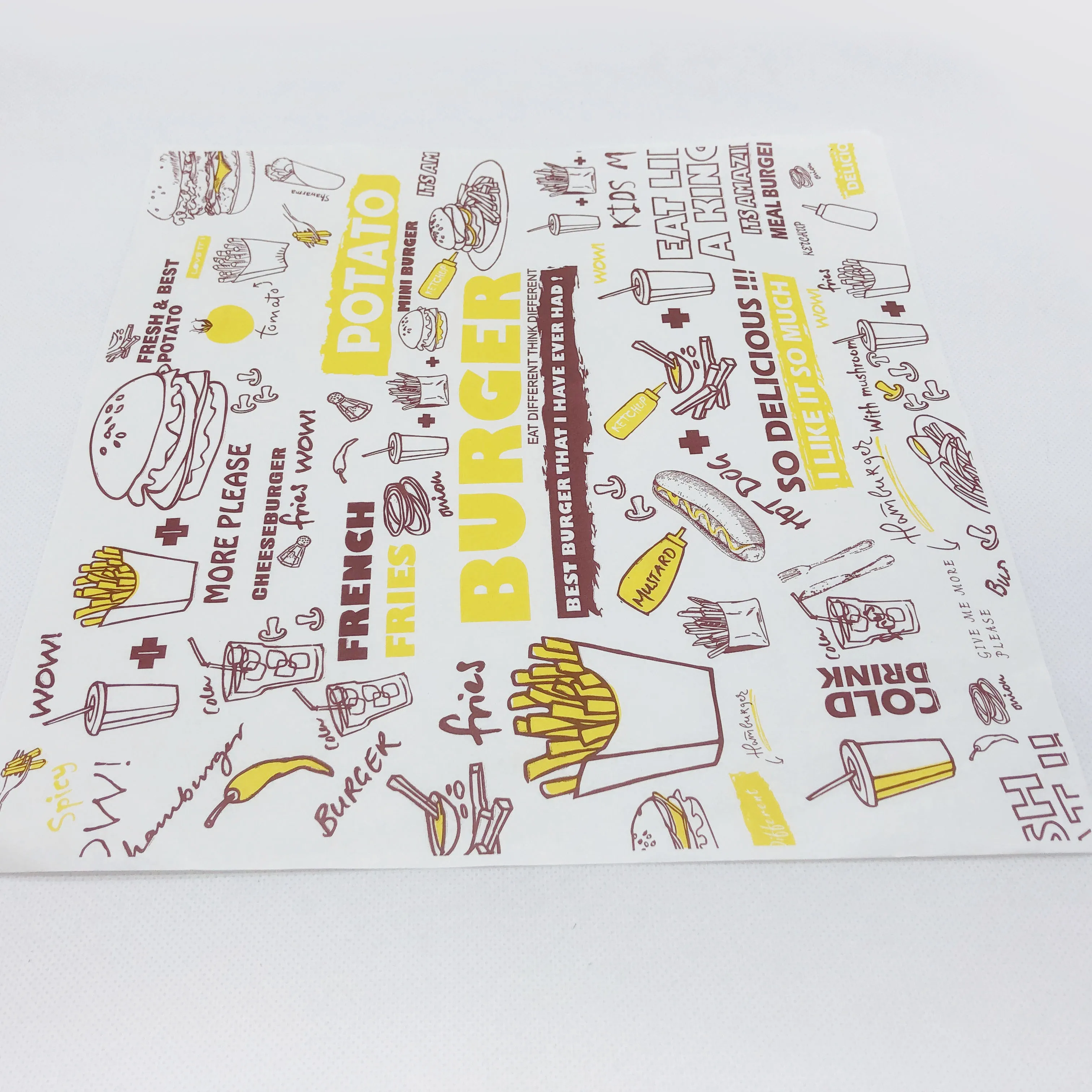 
Customized Printed burger hamburger wrapping greaseproof paper 