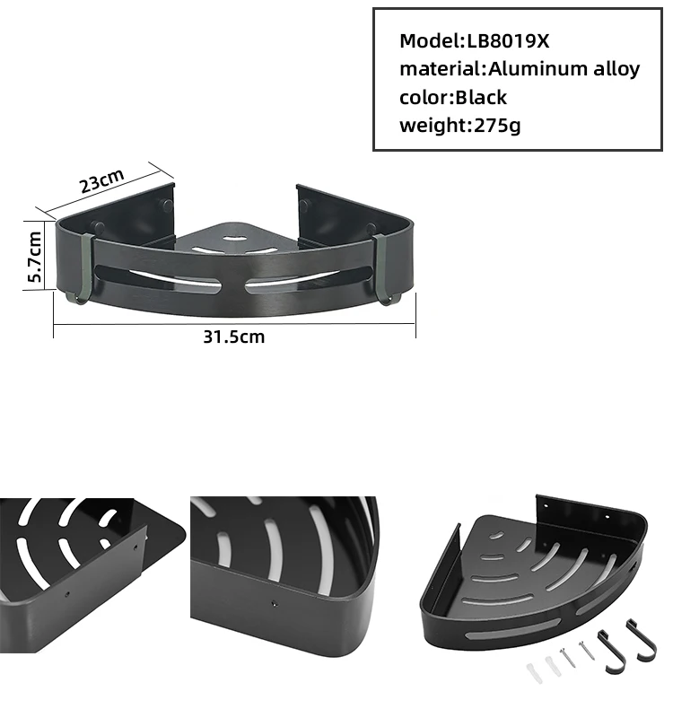 Metal Triangle Shape Space Aluminum Bathroom Black Corner Shower Shower Shelf Storage Organizer Rack