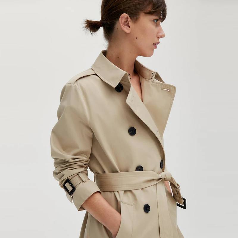 New Fashion Classic Solid Color 100% Cotton Button Long Coat Trench Coat With Belt Mid-length Plus Size Winter Outdoor Jackets
