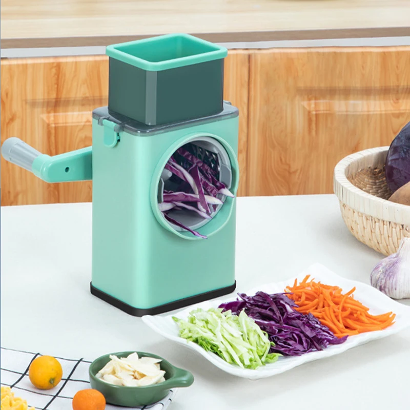 Manual Rotary Vegetable Fruit Tool Countertop Stainless Steel Plastic Drum Blade Cheese Grater Shredder Slicer Chopper Cutter