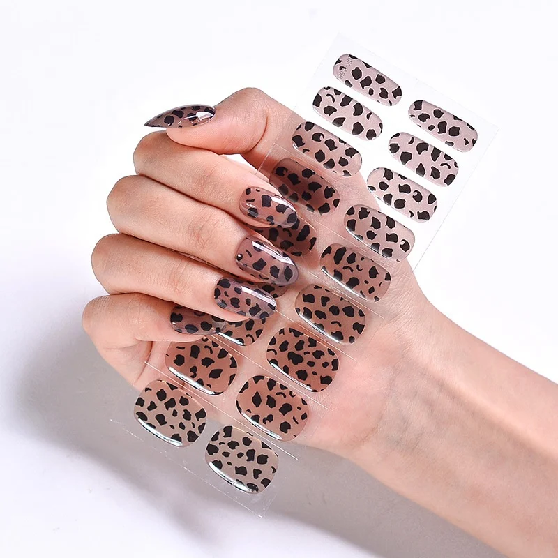 Semi cured UV Gel Nail Stickers 24pcs Real Gel Nail Polish Adhesive Full nail Wraps Strips with uv lamp