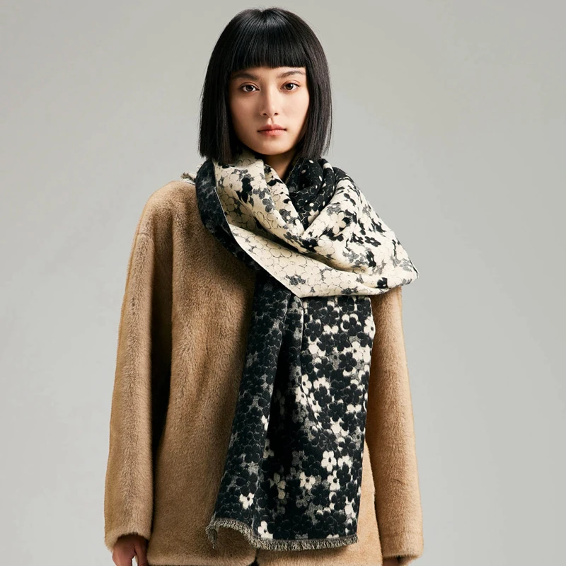 2024 New Floral Flower Pattern Cashmere Feeling Shawls For Women Winter Warm 185*65CM Pashmina Scarves Double Sided Scarf Stole