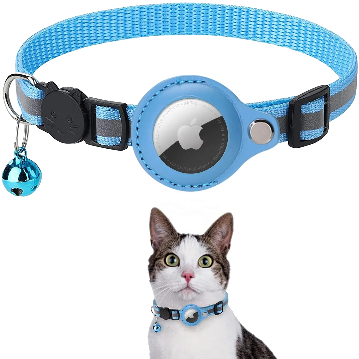 Hot For Apple Tracker Cat Collar With Tracker Holder Reflective Kitten Bell Collar Adjustable For AirTag Cat Collars