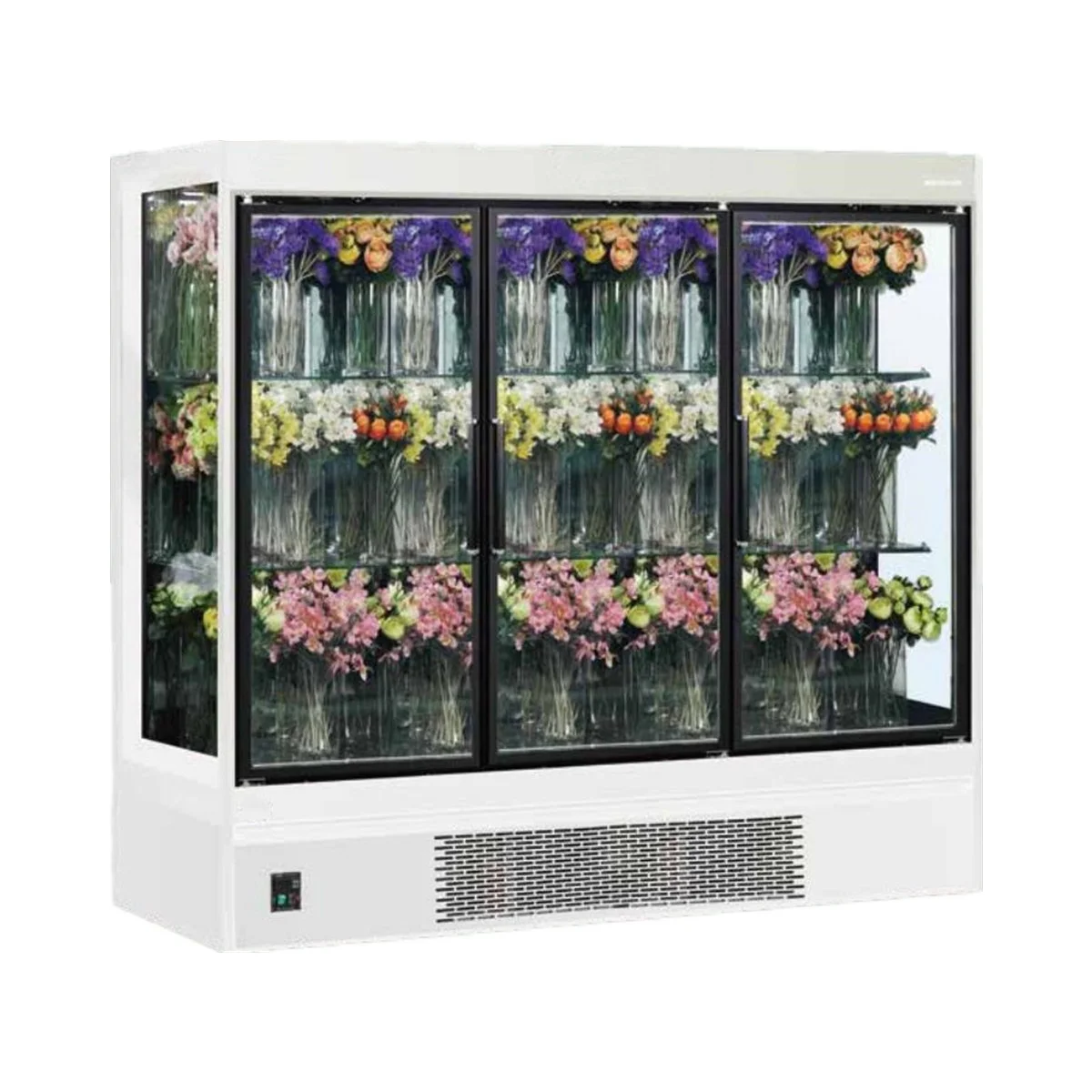Three doors chiller fan cooling fridge 3 glass door upright display refrigerator flower chiller Display Cooler