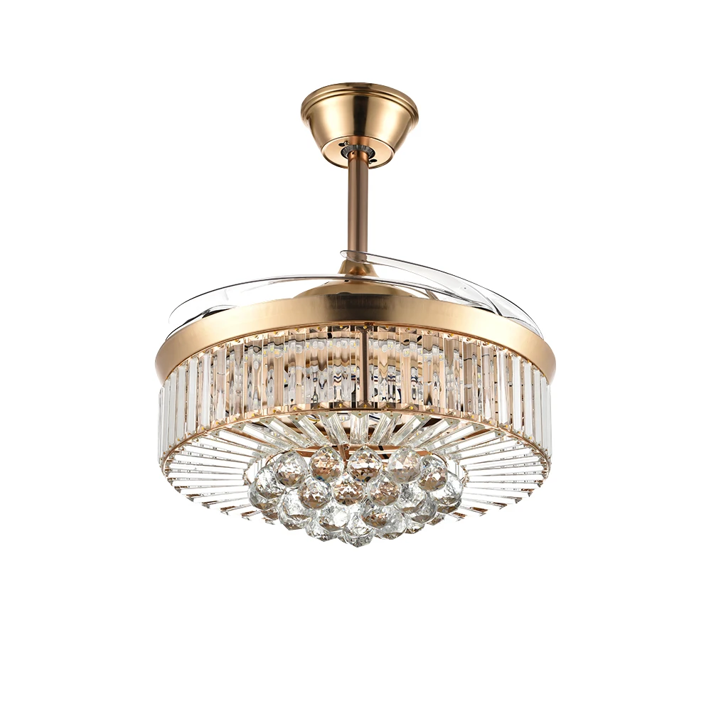 Chandelier Golden 42inch  Brushed Luxurious Walnut Public Retractable Modern Crystal Medium Luxury Ceiling Fan