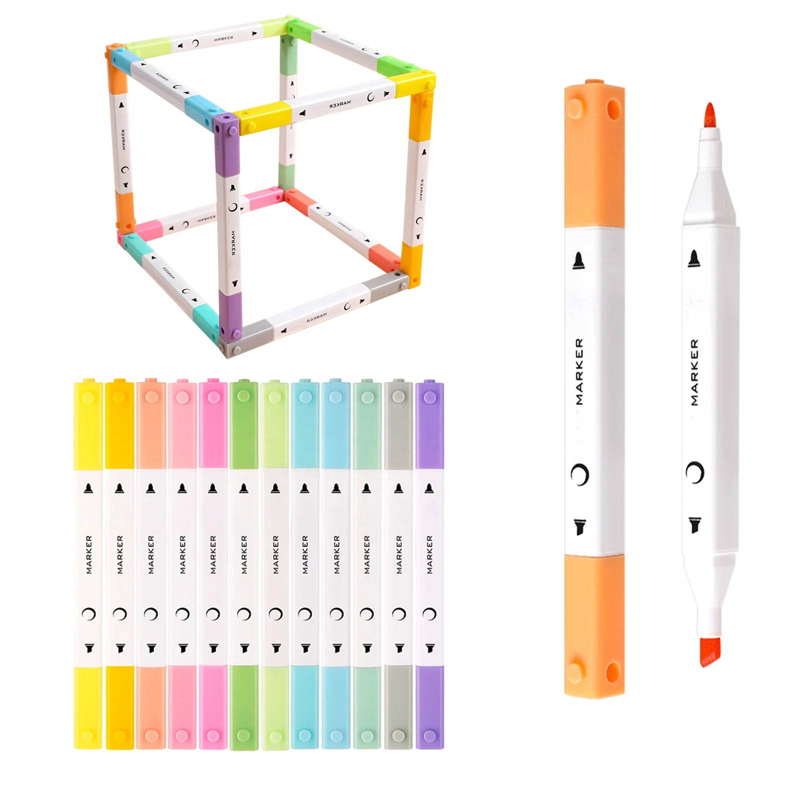 Hot Sell Building Block Marker with Logo,  Dual Tips Washable Marker Pens for Children, Adult for Bullet Diary