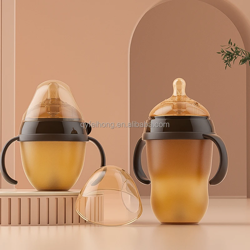 Hot Sale Food-Grade Silicone Baby Milk Bottle Anti-Colic Feeding with Wide Neck Straight Shape Newborn Kids Friendly