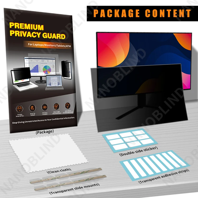 NANOBLIND Anti Glare Privacy Filter Screen Protector 4 Sides Privacy Widescreen Desktop For Dell 23.6 Inch Monitor 16:9 Aspect