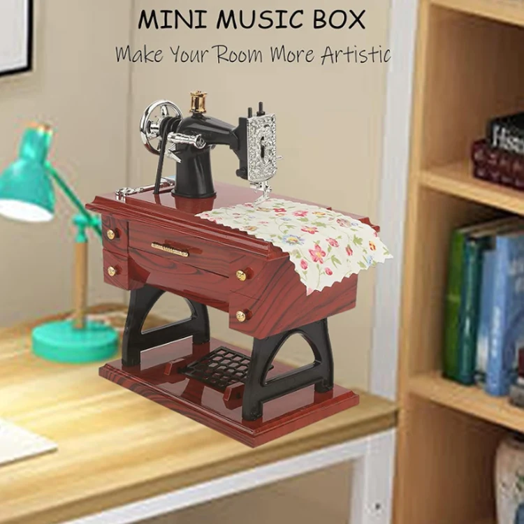 Vintage Sewing Machine Music Box European Classical Treadle Sewing Machine Table Desk Mechanical for Home Decor Birthday Gift