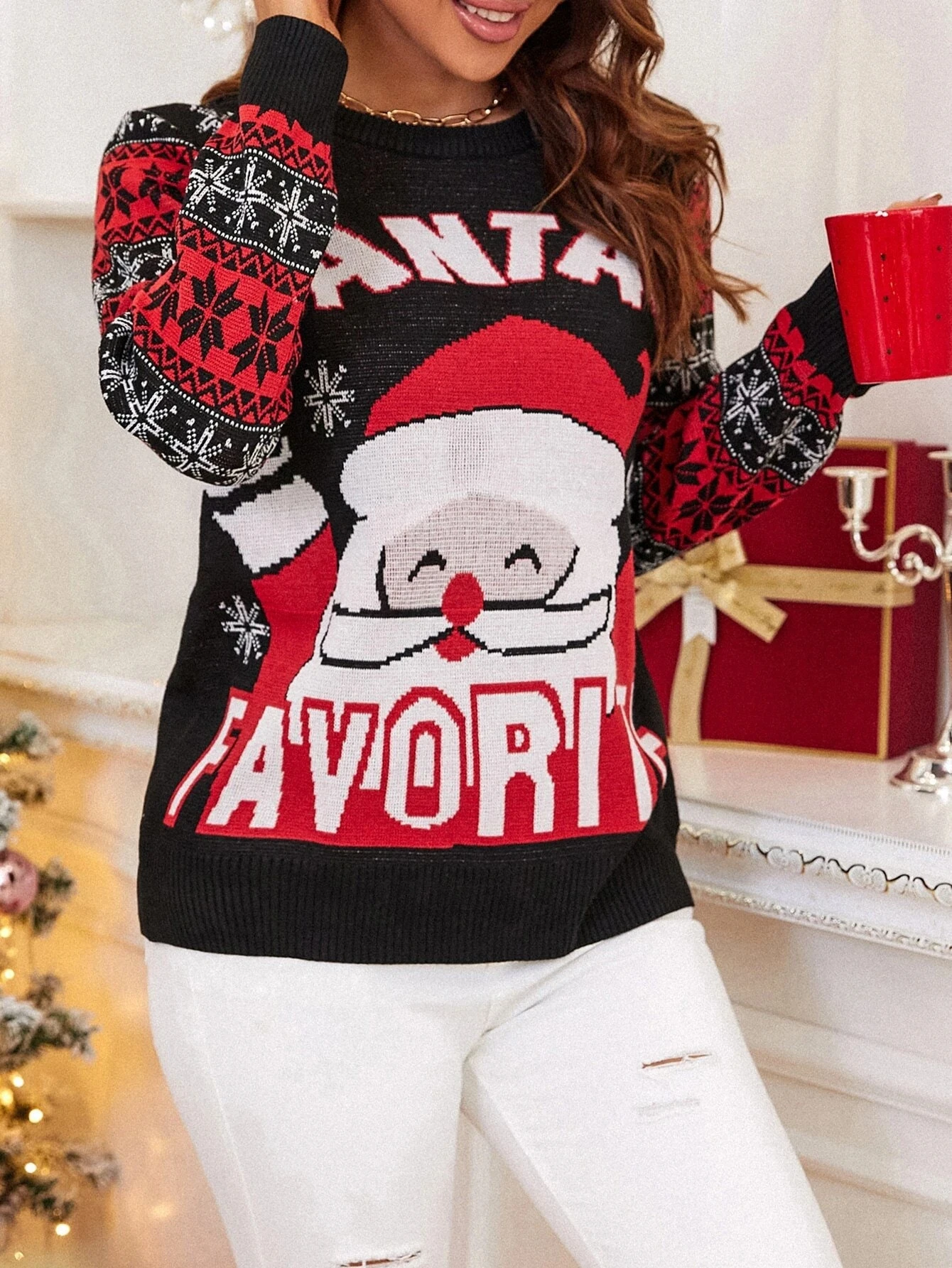 2021 design models Christmas Pattern Round Neck Letter Sweater for women
