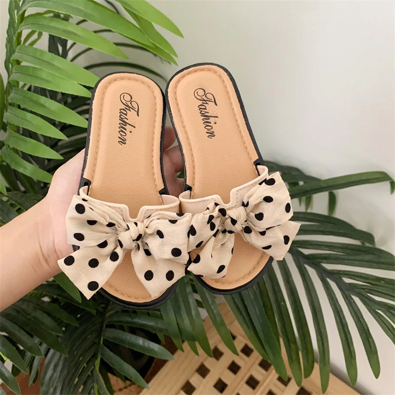 Ready To Ship Summer Kids Girls Bowknot Non-Slip Sandals Adult Women Casual Cute Bow Outdoor Beach Sandals And Slippers