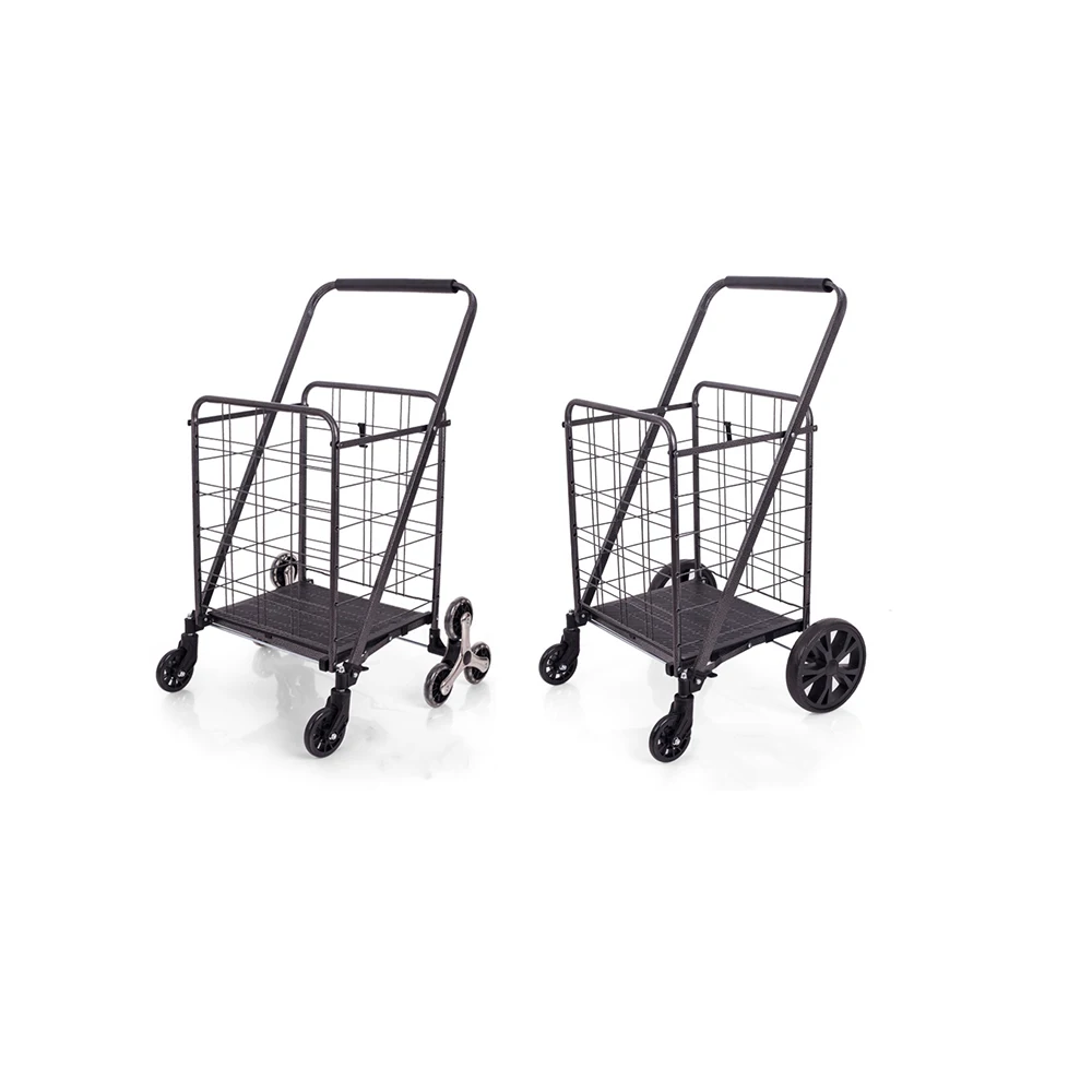 Economic Eco Friendly Black Foldable Basket Shopping Trolley Shopping Carts for Groceries With Metal Wire Basket