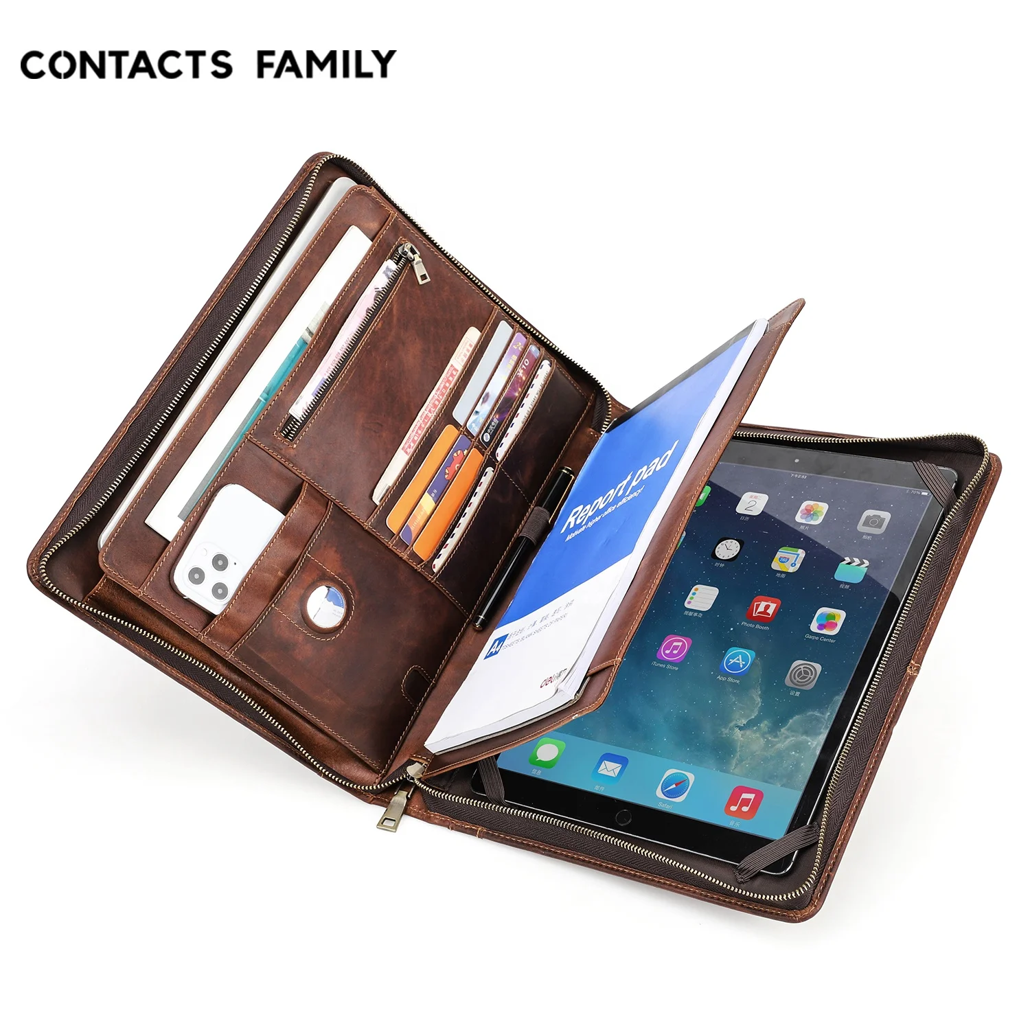 CONTACTS FAMILY Tablet Case Zipper Leather Tablet Briefcase Bag For iPad Pro 12.9 Case Custom Business Flatbed Portfolio CF2035R
