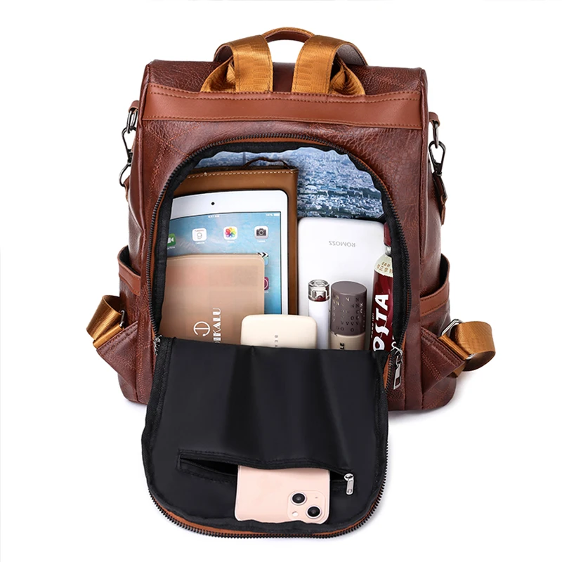 Designer High Quality Soft Leather Simple Fashion Backpack Large Capacity Antitheft Shoulder Bags Ladies Backpack