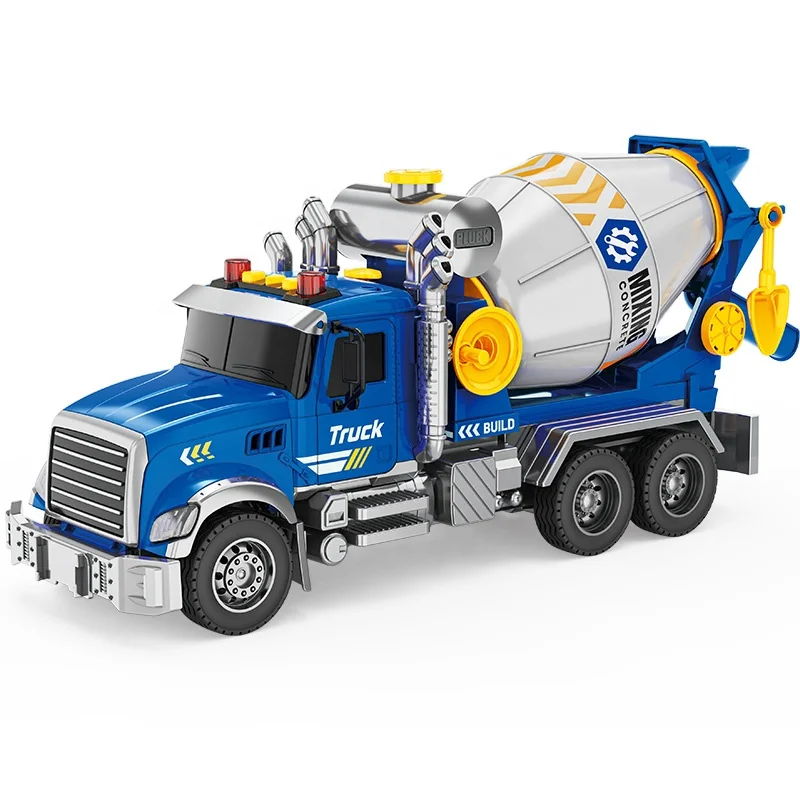 Boys Friction Toy Vehicle Mixer Truck Toy Plastic Friction Toy Vehicle ,1/10 Friction Concrete Mixer Truck Toy With Light,Music