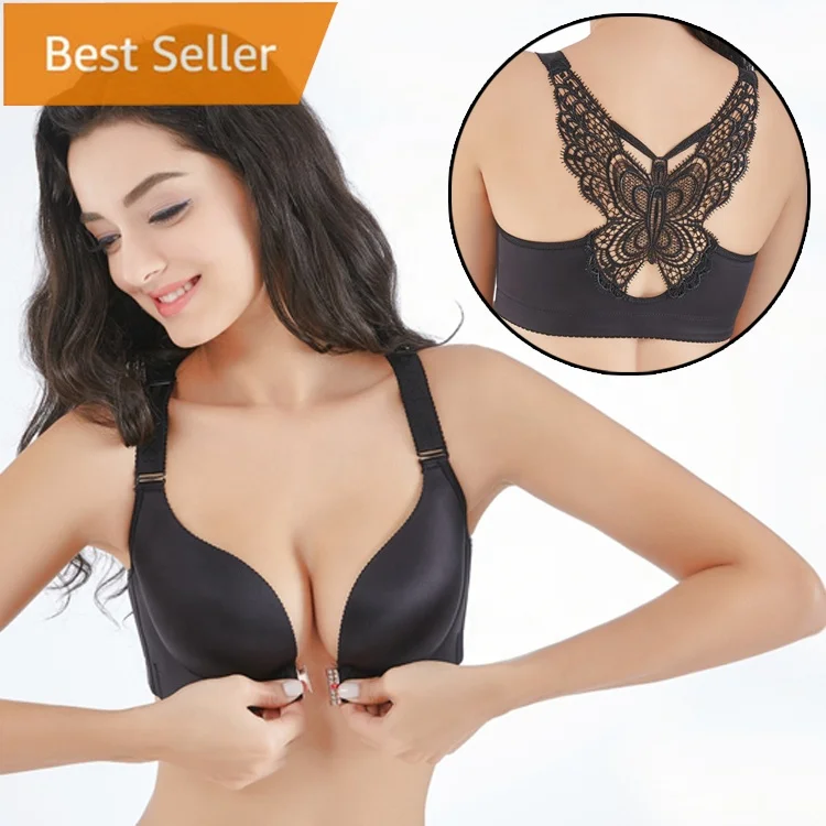 Women Front Closure Leopard Print breathable Comfort Seamless Push Up huge boob bras plus size embroidery bra