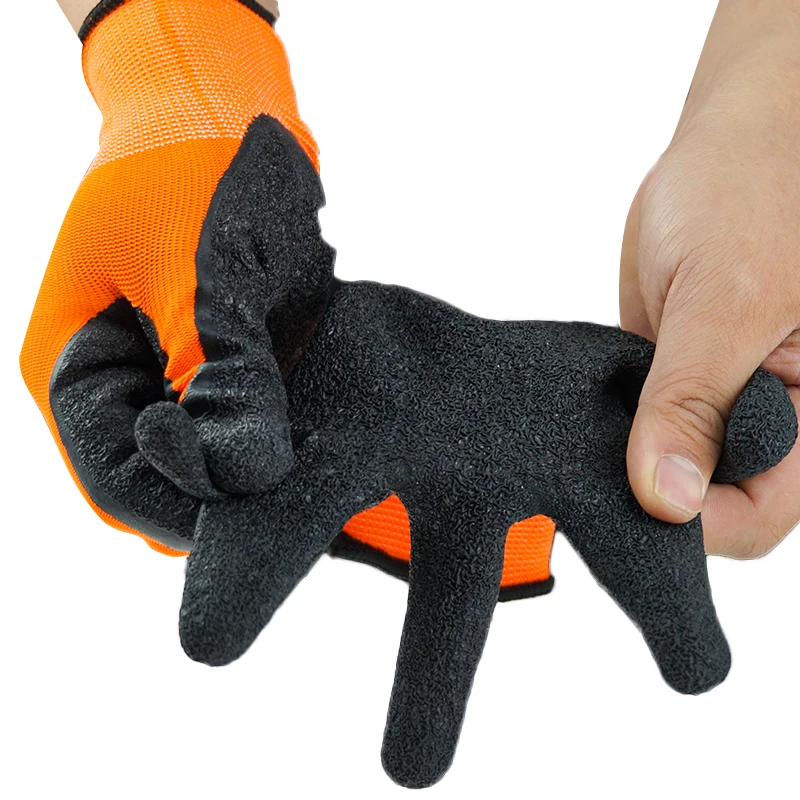 13 Gauge Polyester Latex Palm Gloves Crinkle Latex Coated Working Gardening Gloves
