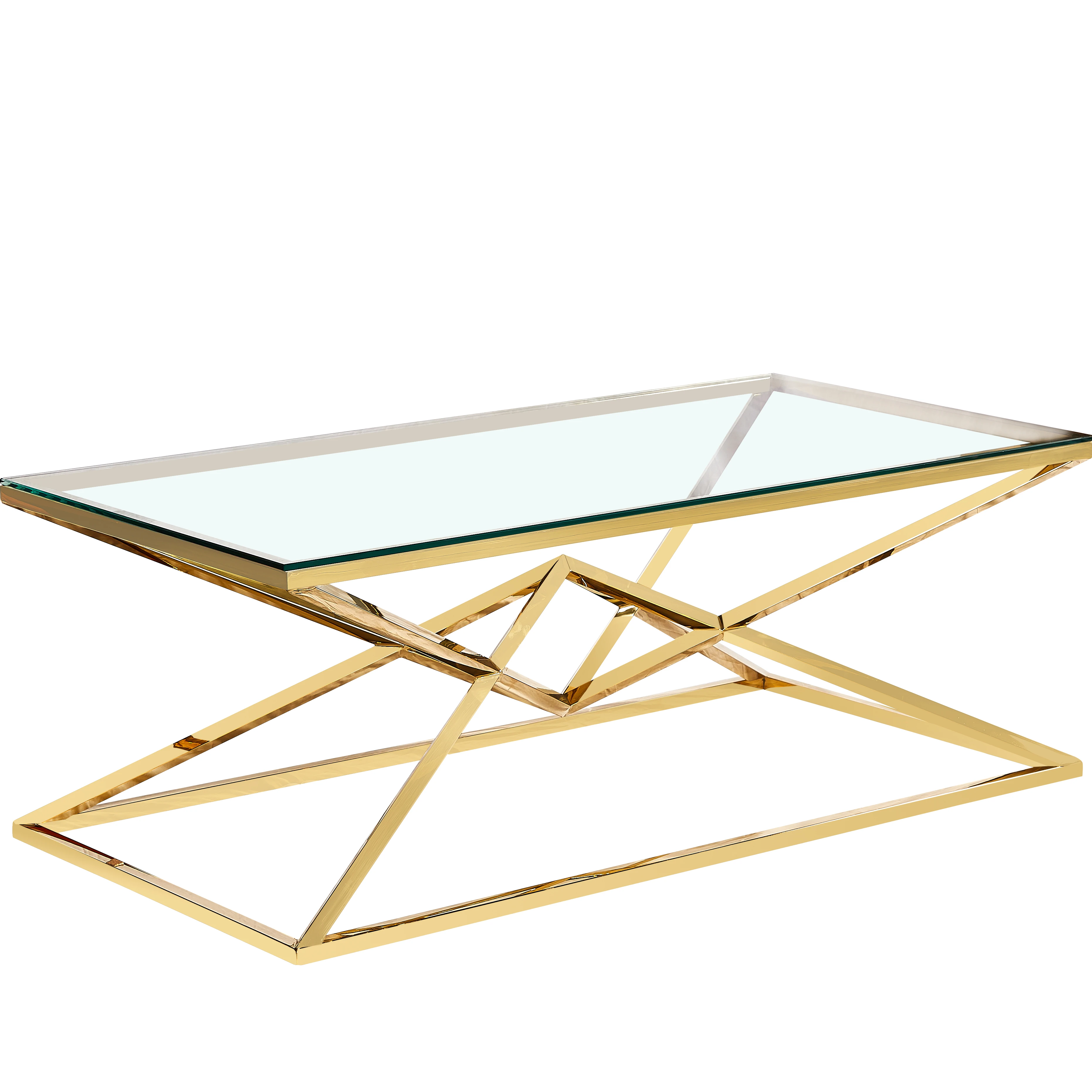 Golden coffee table and glass coffee table furniture living room