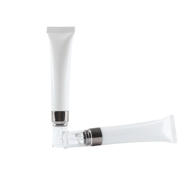 Custom Matte White Cosmetic Tubes D19mm 10-25ml Metal Applicator Empty Eye Cream Serum Plastic Tube
