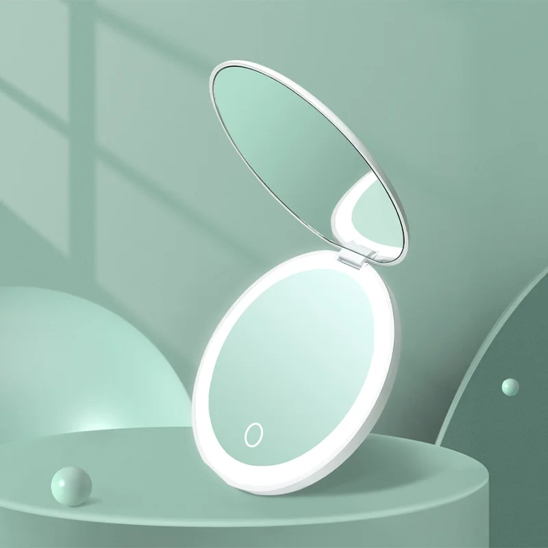 Private Label 5x 10x Magnifying Custom Mirror Handheld Hand Pocket Makeup Mirror With Led Light
