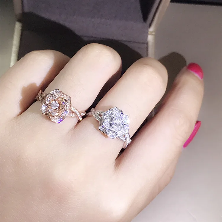 Rose Gold Plated Simulated Diamond Rings Rose Classic Wedding Rings for Women Girls