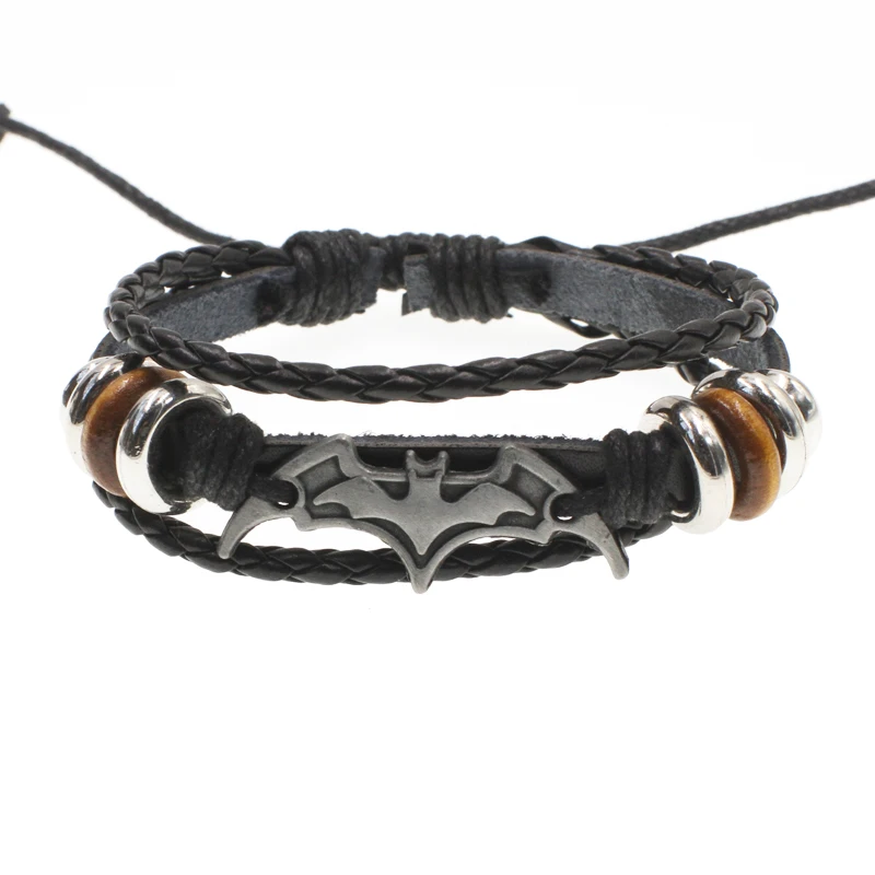 Leather Alloy Vintage Punk Rock Strap Wristband  Bat  Multilayer Knitting bracelet AYB020