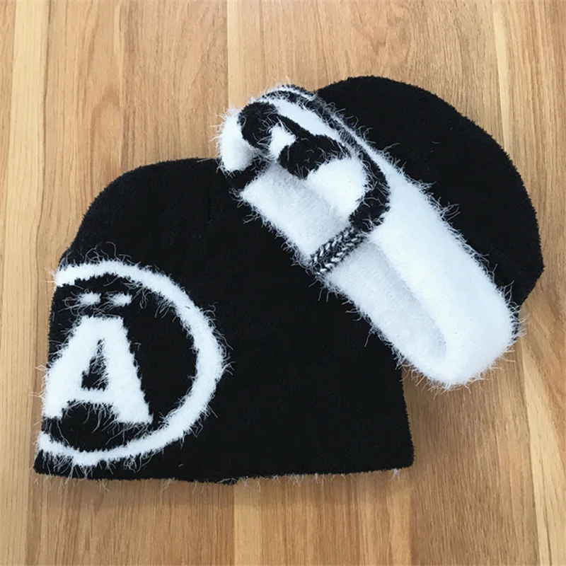Classic Custom Your Own Logo Mohair Beanies Jacquard Knitted Hats Wholesale Warm Hat