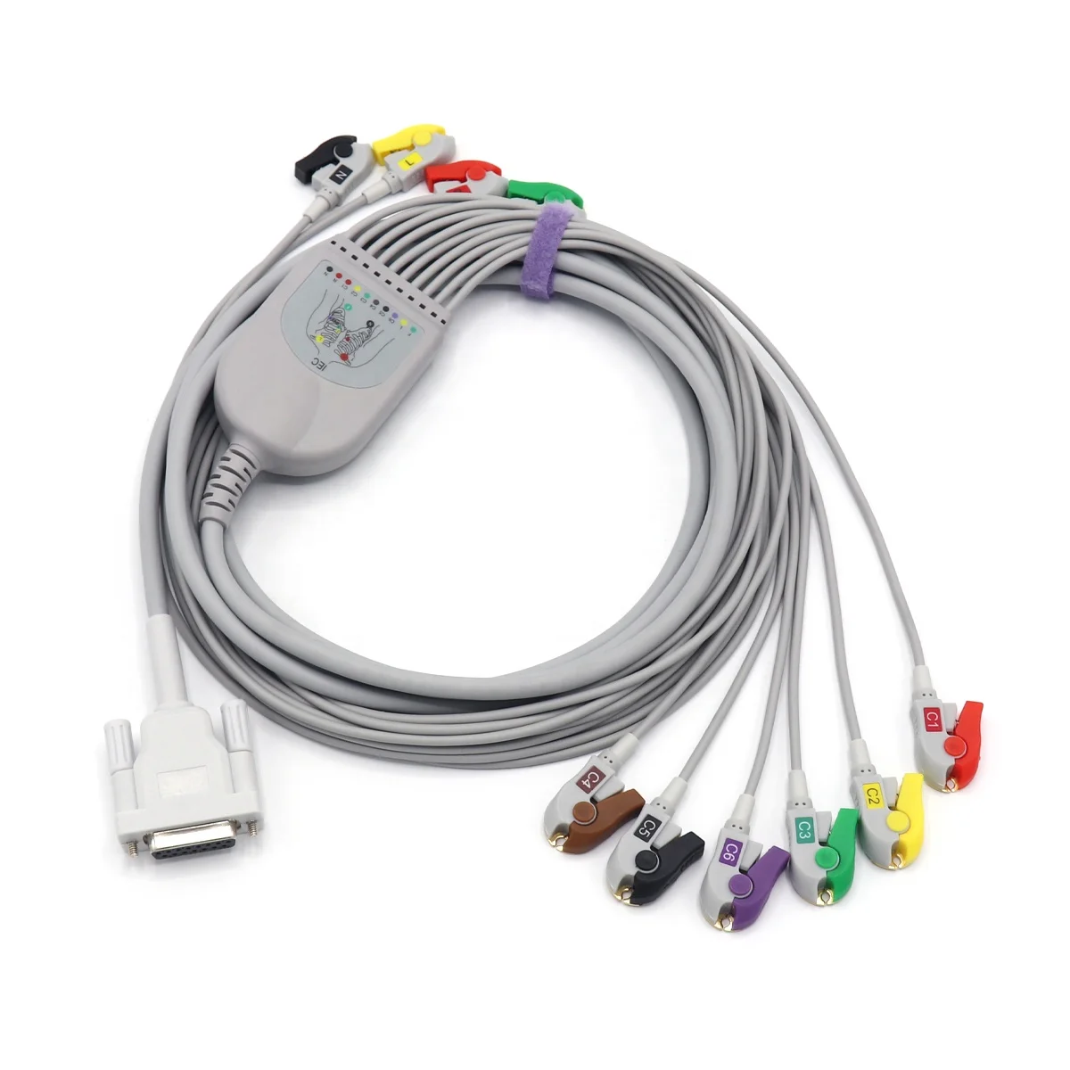 Compatible Dixtal EKG Cable 10 Leads 15 Pins IEC Pinch/Grabber connector