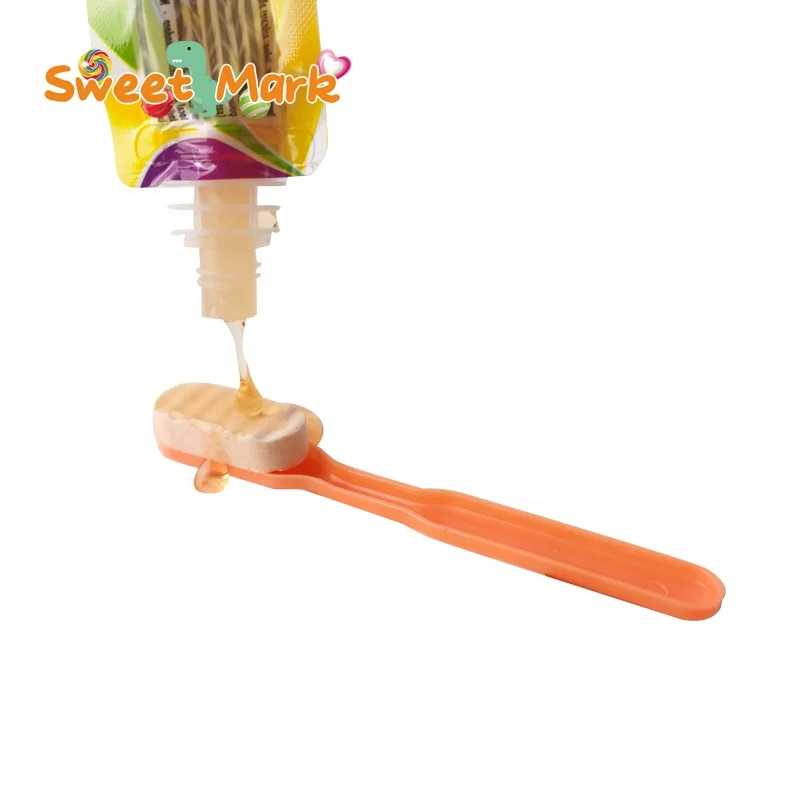 toothbrush shape candy lollipops with jelly jam halal hard candy