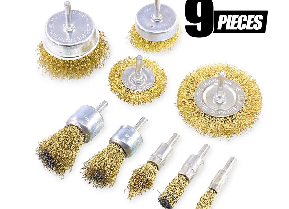 
9pcs Wheel Cup Brush Set with 1/4 Inch Shank for Drill Attachment,Cleaning Rust 