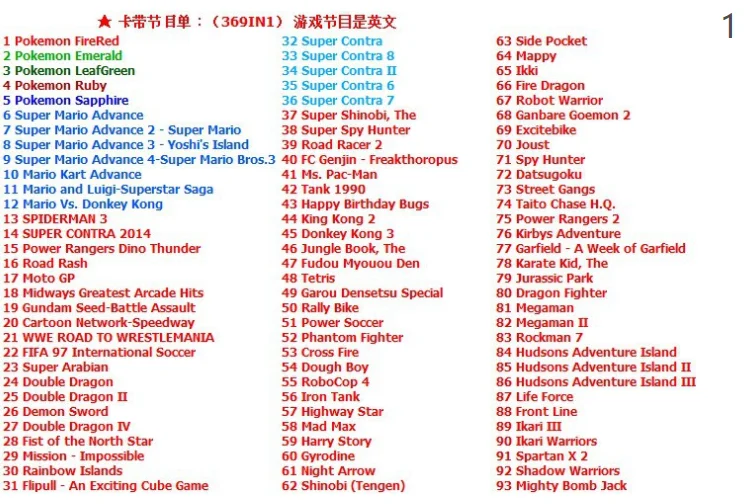 video games 369 in 1 Games Card for GBA 369 game card