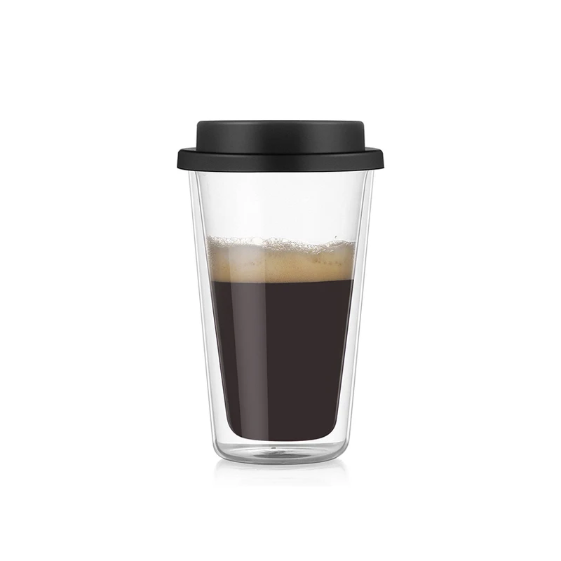 Wholesale High Borosilicate Glass Double-Wall Coffee Mug with Silicone Lid and Sleeve Travel Empty Mug for Coffee and Milk