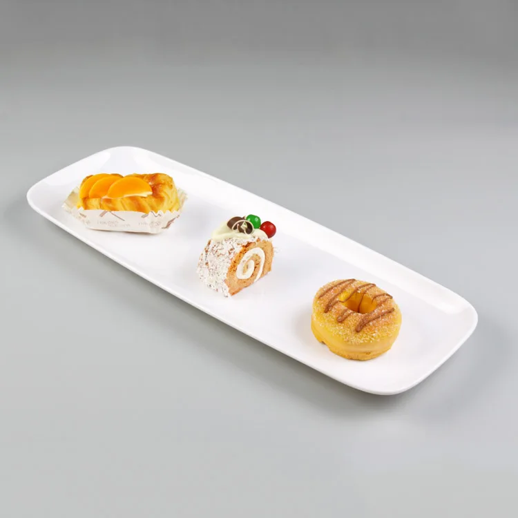 Restaurant Hotel Use White Plastic Melamine Long Rectangular Shape Serving Plate Wholesale
