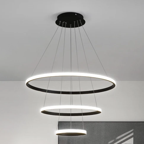 Modern Living Room Luxury Black Circle Ring Acrylic Gold Simple LED Chandeliers Ceiling Pendant Lights