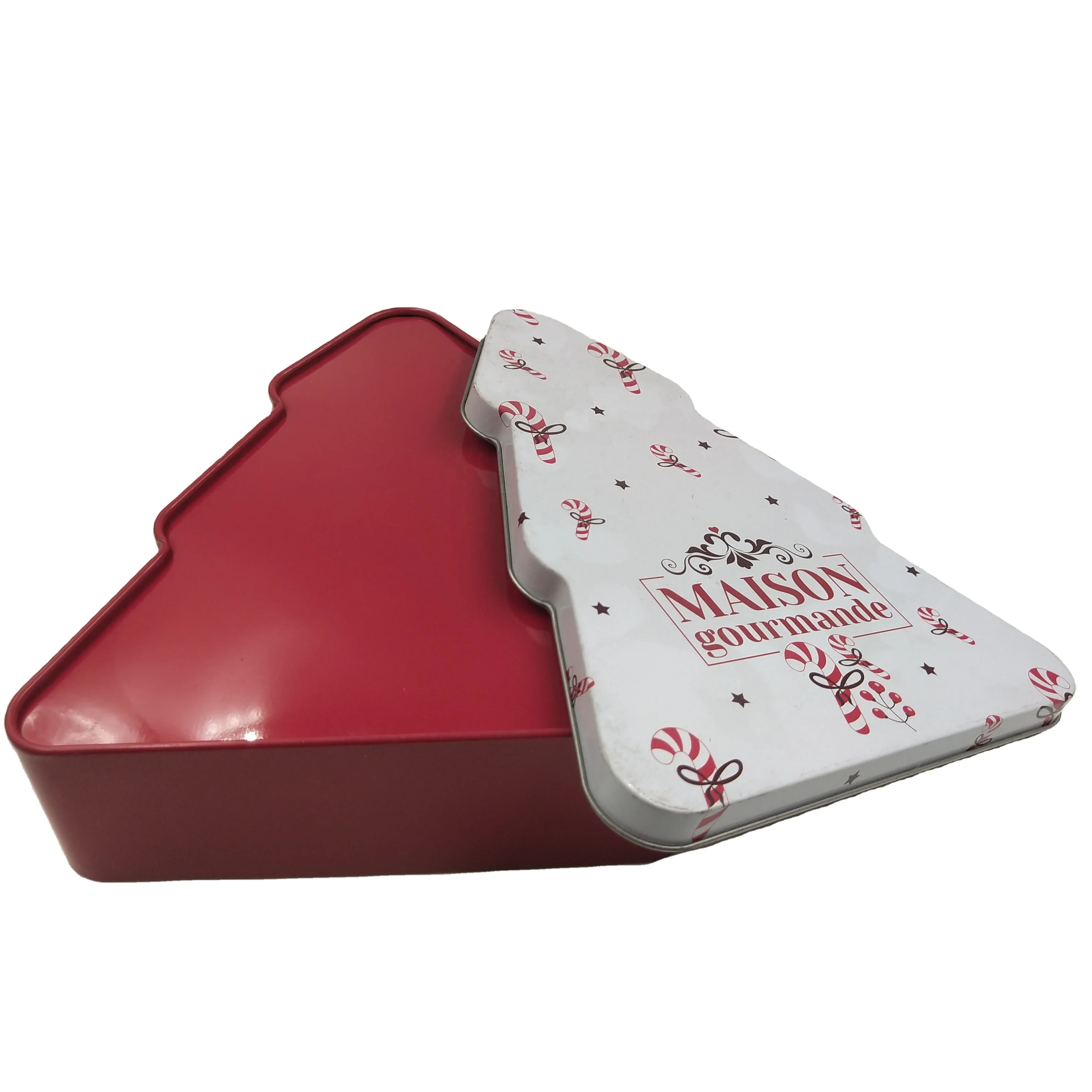 Christmas tree shape custom printed metal chocolate tin box packaging