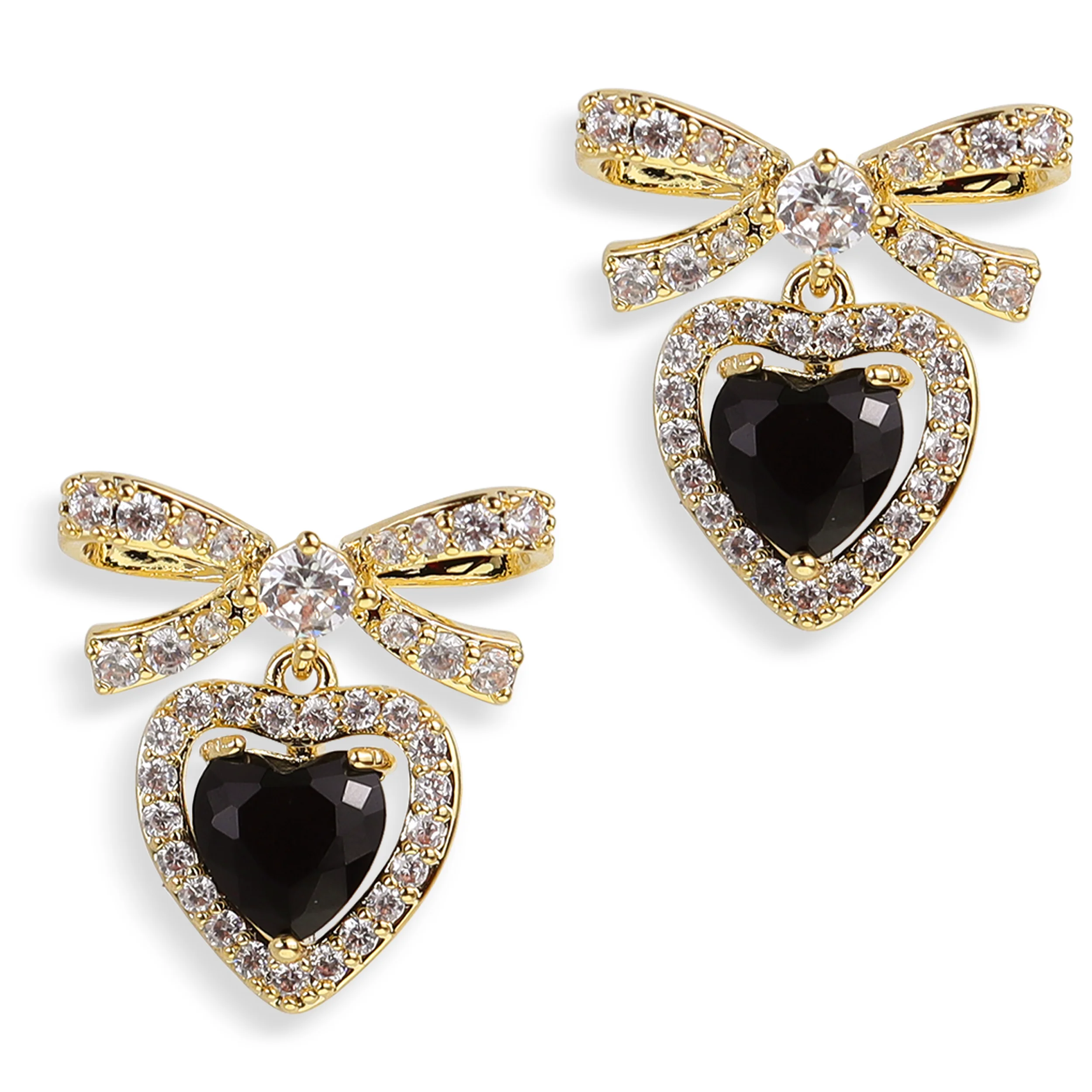 New Fashion 14K Gold  Alloy Jewelry Bow Heart Dangle Drop Earrings for Women Girls