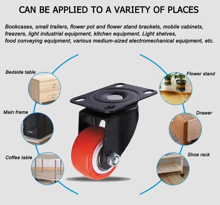 1.5 2 2.5 inch replacement black rubber furniture caster light duty castor with brake