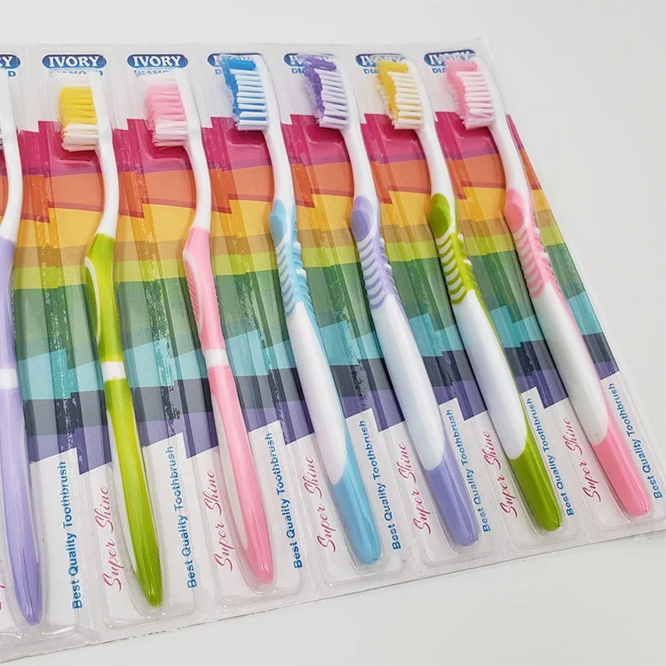 Дюжина зубных щеток, подвесная упаковка из 12, 12 щеток из 3 разных моделей, упакованные в блистерную карту, горячая распродажа