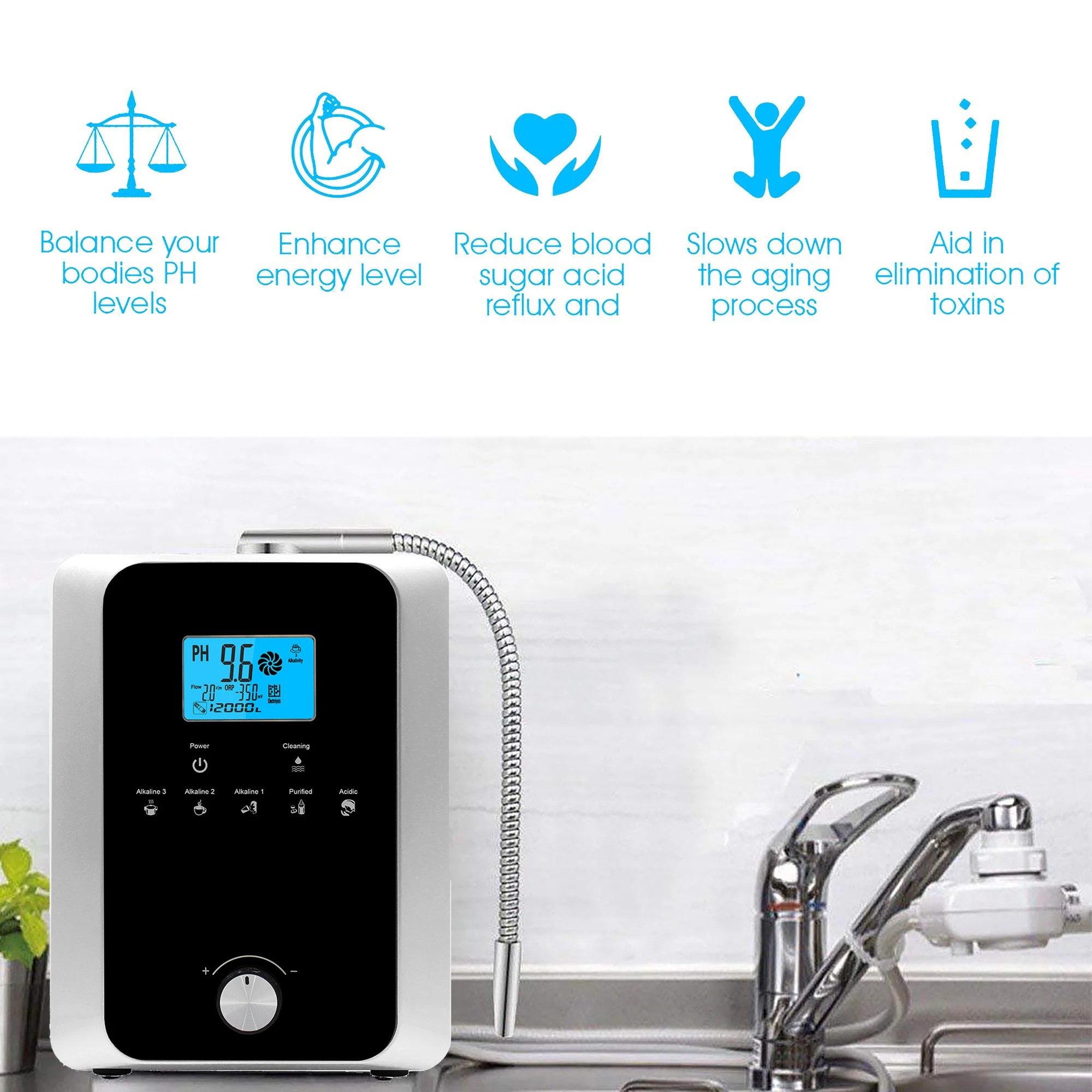 859 11-Plate Titanium Platinum Coated Alkaline Water Ionizer Hydrogen Water Generator Household Drinking Features Water Filters