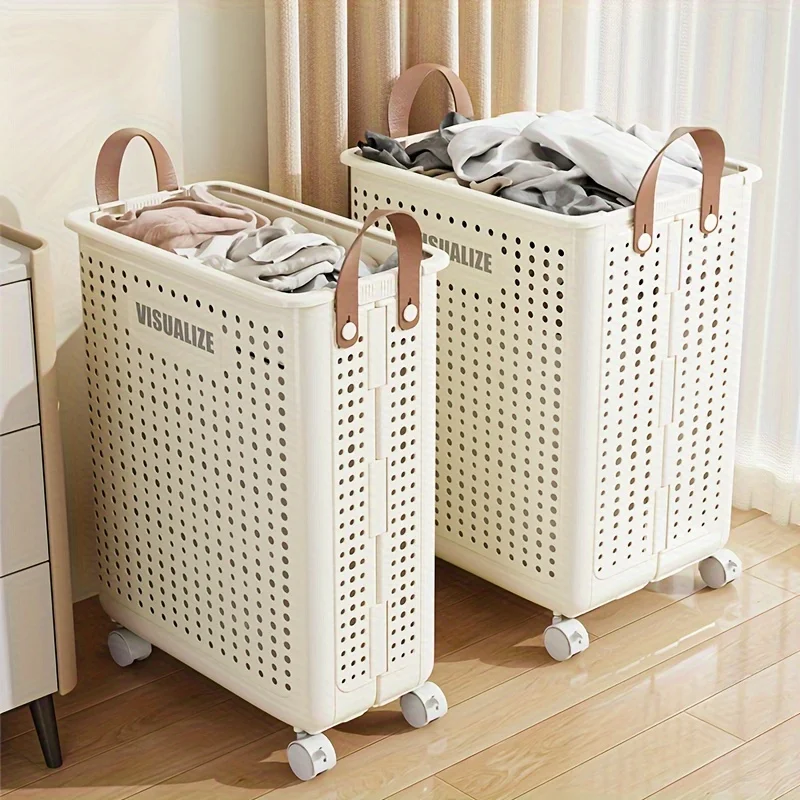 Foldable Storage Basket With Universal Wheels For Toys Clothes Dirty Clothes Plastic Collapsible Laundry Hamper Basket