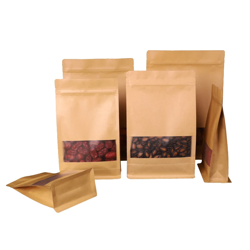 Reliable Supplier Kraft Paper Zipper Bag Flat Bottom High Quality Textures Brown Paper Bags