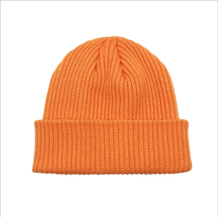 Wholesale factory direct sale popular winter rib knitted plain cuff beanie hat