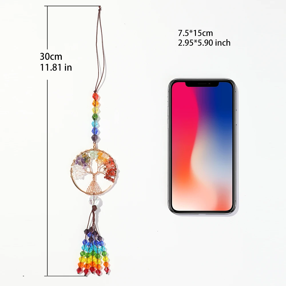 7 Chakra Tree Of Life Sun Catcher Crystals Healing Stones Crystal Suncatcher Prism Rainbow Crystal Wind Chimes Hanging Ornament