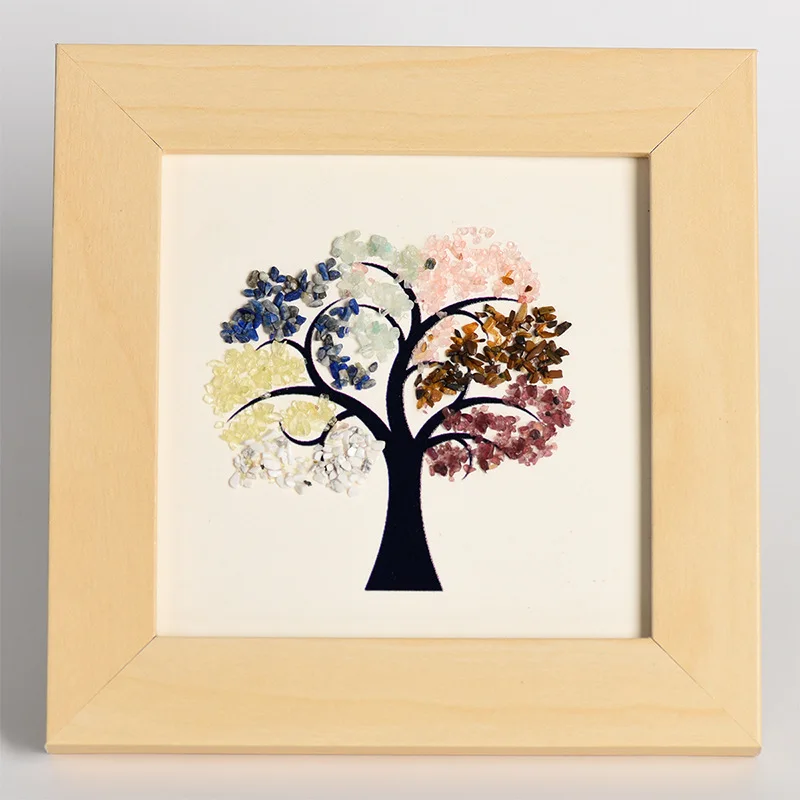 Custom Wood Photo Frame Tree of Life Original Stone Crystal Frame Table