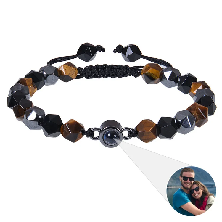 Natural Stone DIY Photo Projection Bracelet In 100 Languages, I Love You Custom Picture Bracelet